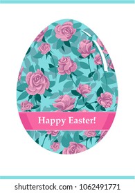 Easter postcard, Happy easter, egg decorated with flowers