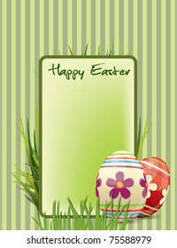 Easter postcard with ornate eggs end grass