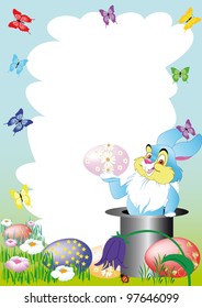 easter postcard with rabbit and butterfy