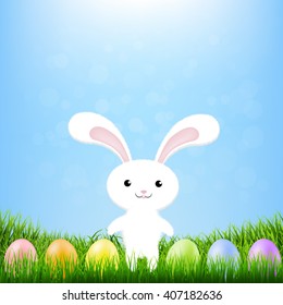 Easter Postcard With Rabbit, Gradient Mesh, Vector Illustration