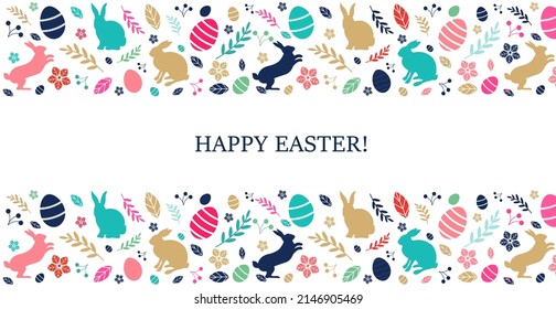Easter Postcard With Rabbits With Leaves, With Gradient Mesh, Vector Illustration