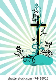 Easter postcard with the religious symbol and the decoration