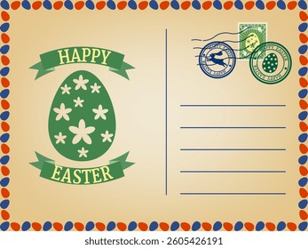Easter postcard with stamps background