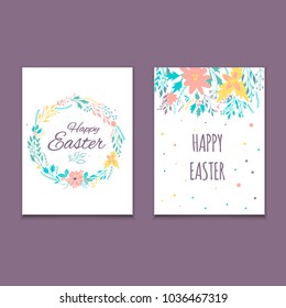 Easter postcard template , hand drawn illustration. Modern postcard or invitation for holliday.