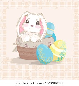 Easter Postcard Vector Illustration, Easter Bunny 