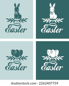 Easter Postcards set with eggs, rabbits