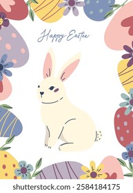 Easter poster, background or card with bunny. Vector illustration