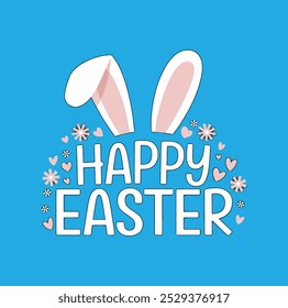 Easter poster, background or card with eggs and bunny ears. Vector illustration.