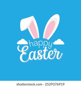 Easter poster, background or card with eggs and bunny ears. Vector illustration.