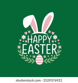 Easter poster, background or card with eggs and bunny ears. Vector illustration.