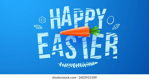 Easter poster and banner template with carrot on light blue background. Promotion and shopping template for Easter. Vector illustration