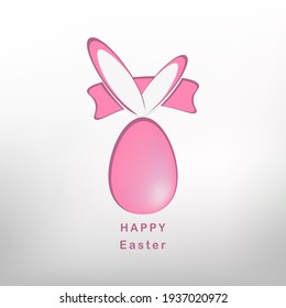 Easter poster and banner template with an Easter egg and rabbit ears on a white background.Greetings and gifts for Easter in a flat style.Promotion and shopping template for Easter