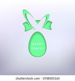Afiche de Pascua y plantilla de banner con un huevo de Pascua y orejas de conejo en un fondo blanco.Saludos y regalos para Pascua en un estilo plano.Plantilla de promoción y compras para Pascua