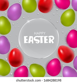 Easter poster and banner template with Easter eggs. Congratulations and gifts on the day of the Passover in a reclining style.Promotion and trading template for Easter