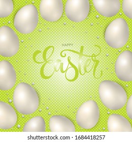 Easter poster and banner template with Easter eggs. Congratulations and gifts on the day of the Passover in a reclining style.Promotion and trading template for Easter