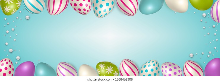 Easter poster and banner template with Easter eggs. 
