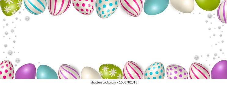 Easter poster and banner template with Easter eggs. Congratulations and gifts on the day of the Passover in a reclining style.Promotion and trading template for Easter