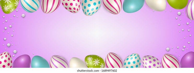 Easter poster and banner template with Easter eggs. Congratulations and gifts on the day of the Passover in a reclining style. Promotion and trading template for Easter