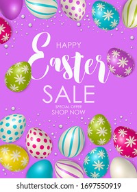 Osterplakat und Bannervorlage mit Ostereiern. Herzlichen Glückwunsch und Geschenke am Tag des Pessach in einem erholsamen Stil. Promotion and trading Template for Oaster