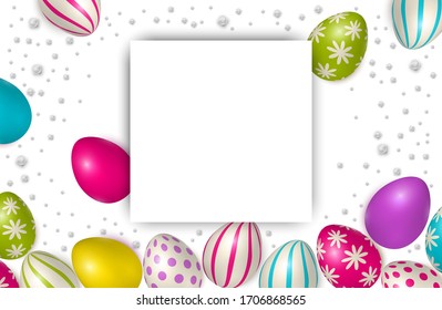 Easter poster and banner template with Easter eggs. Congratulations and gifts on the day of the Passover in a reclining style. Promotion and trading template for Easter