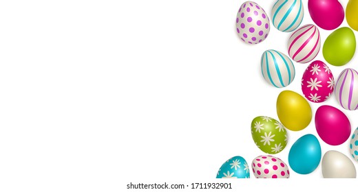 Easter poster and banner template with Easter eggs. Congratulations and gifts on the day of the Passover in a reclining style. Promotion and trading template for Easter