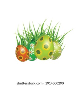 Easter poster and banner template with Easter eggs in the nest on light green background. Greetings and presents for Easter Day Vactor Design
