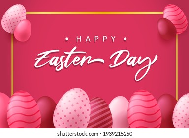 Easter poster and banner template with Easter eggs in the beautiful background.Greetings and presents for Easter Day in awesome 3D styling.Promotion and shopping template for Easter.  Abstract Vector 