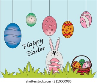 Easter poster and banner template with Easter eggs in the nest. Greetings and presents for Easter Day in flat lay styling.Promotion and shopping template for Easter