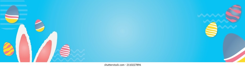 Easter poster and banner template with easter eggs in the nest, cute bunny ears and copy space