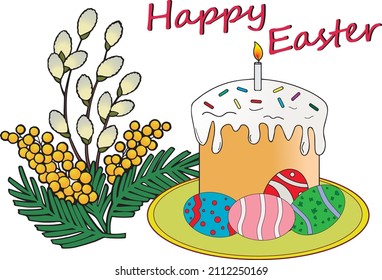 Easter poster and banner template with Easter eggs in the nest. Greetings and presents for Easter Day in flat lay styling.Promotion and shopping template for Easter