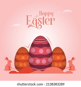 Osterplakat und Bannervorlage mit Ostereiern auf hellgrünem Hintergrund.Grüße und Geschenke für den Ostertag im flachen Laienstil.Promotion und Shopping-Vorlage für Ostern