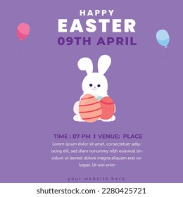Easter poster and banner template with Easter eggs on purple background