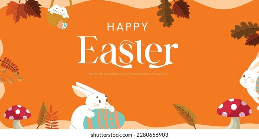 Easter poster and banner template with Easter eggs, Greetings, and presents for Easter Day in flat lay styling, Easter egg background.