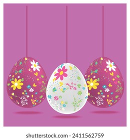 Easter poster and banner template with Easter eggs in the nest on light green background. Greetings and gifts for Easter Day in flat style. Promotion and shopping template for Easter