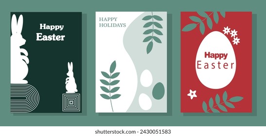 Easter poster and banner template with Easter eggs. Easter greetings in flat style.