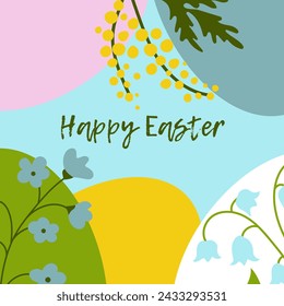 Easter poster and banner template with Easter eggs and 
 flowers .Vector design in a flat style.Promotion and purchase template