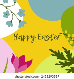 Easter poster and banner template with Easter eggs and 
 flowers .Vector design in a flat style.Promotion and purchase template