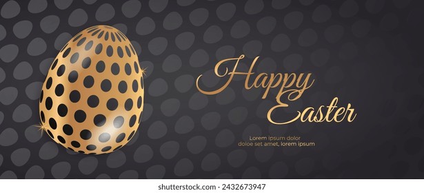 Easter poster and banner template with golden Easter egg. Happy Easter holiday banner. Luxury easter decoration, great for banners, wallpapers, cards - vector design