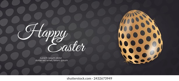 Easter poster and banner template with golden Easter egg. Happy Easter holiday banner. Luxury easter decoration, great for banners, wallpapers, cards - vector design