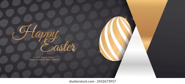 Easter poster and banner template with golden Easter egg. Happy Easter holiday banner. Luxury easter decoration, great for banners, wallpapers, cards - vector design