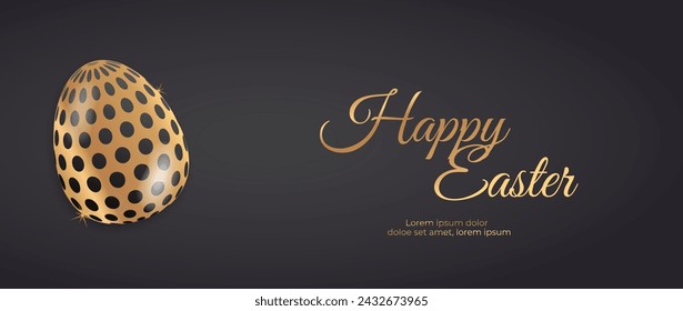 Póster de Pascua y plantilla de banner con huevo de Pascua dorado. Banner de Feliz Pascua. Decoración de Pascua de lujo, ideal para banners, fondos de pantalla, tarjetas - diseño vectorial