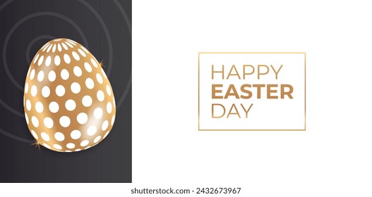 Easter poster and banner template with golden Easter egg. Happy Easter holiday banner. Luxury easter decoration, great for banners, wallpapers, cards - vector design