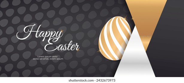 Póster de Pascua y plantilla de banner con huevo de Pascua dorado. Banner de Feliz Pascua. Decoración de Pascua de lujo, ideal para banners, fondos de pantalla, tarjetas - diseño vectorial