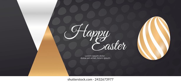 Easter poster and banner template with golden Easter egg. Happy Easter holiday banner. Luxury easter decoration, great for banners, wallpapers, cards - vector design