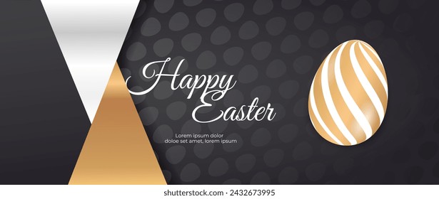 Easter poster and banner template with golden Easter egg. Happy Easter holiday banner. Luxury easter decoration, great for banners, wallpapers, cards - vector design