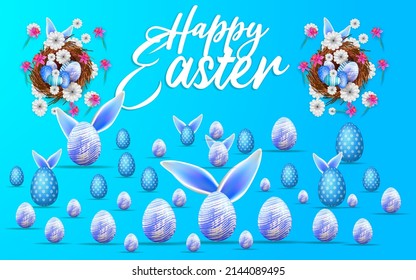 easter poster and banner whit egg and earn rabbit in the nest premium vector