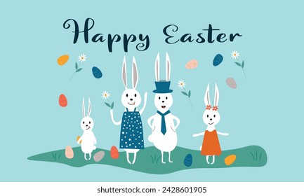 Easter poster and banner.Greetings and presents for Easter Day in flat lay styling.Promotion and shopping template for Easter