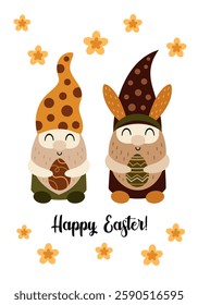 Easter poster. Boho Easter card. Happy Easter print in cartoon flat style. Hand draw vector illustration