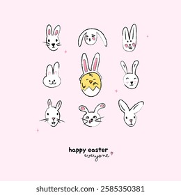 Easter poster, cute bunny card, happy Easter greeting card