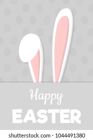 Easter poster with cute bunny and greetings. Vector.